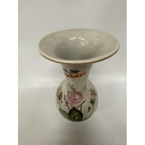 349 - A CHINESE STYLE MID-CENTURY PORCELAIN CRACKLE VASE WITH FLOWER AND BUTTERFLY DETAIL - 46.5 CM