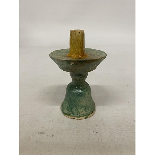 350 - A POSSIBLE ANCIENT CHINESE MING DYNASTY GLAZED BELL BASED PEDESTAL TOMB/INCENSE BURNER