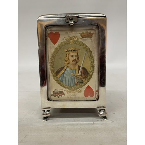 1 - AN EDWARDIAN SILVER MOUNTED AND GLAZED PLAYING CARD BOX, HALLMARKED BIRMINGHAM 1901, MAKER LEVI AND ...