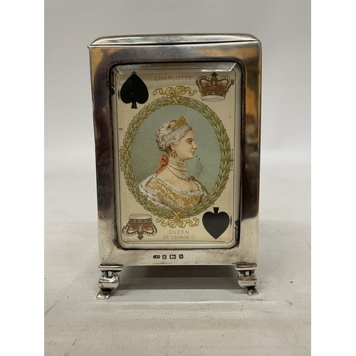 1 - AN EDWARDIAN SILVER MOUNTED AND GLAZED PLAYING CARD BOX, HALLMARKED BIRMINGHAM 1901, MAKER LEVI AND ... 