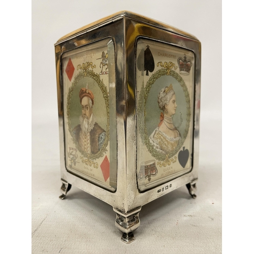 1 - AN EDWARDIAN SILVER MOUNTED AND GLAZED PLAYING CARD BOX, HALLMARKED BIRMINGHAM 1901, MAKER LEVI AND ... 