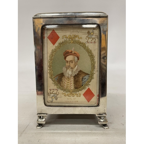 1 - AN EDWARDIAN SILVER MOUNTED AND GLAZED PLAYING CARD BOX, HALLMARKED BIRMINGHAM 1901, MAKER LEVI AND ... 