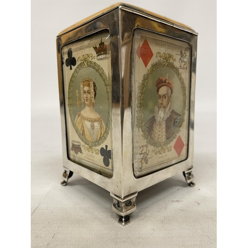 1 - AN EDWARDIAN SILVER MOUNTED AND GLAZED PLAYING CARD BOX, HALLMARKED BIRMINGHAM 1901, MAKER LEVI AND ... 