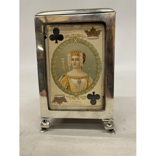 1 - AN EDWARDIAN SILVER MOUNTED AND GLAZED PLAYING CARD BOX, HALLMARKED BIRMINGHAM 1901, MAKER LEVI AND ... 