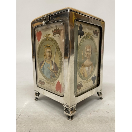 1 - AN EDWARDIAN SILVER MOUNTED AND GLAZED PLAYING CARD BOX, HALLMARKED BIRMINGHAM 1901, MAKER LEVI AND ... 