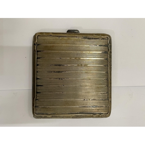 28 - A MARKED 800 CONTINENTAL SILVER CIGARETTE CASE WITH ENGINE TURNED DECORATION, TOTAL WEIGHT 69G