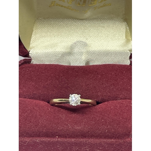 645 - A MARKED 9 CARAT SOLITAIRE DIAMOND RING SIZE L IN A PRESENTATION BOX