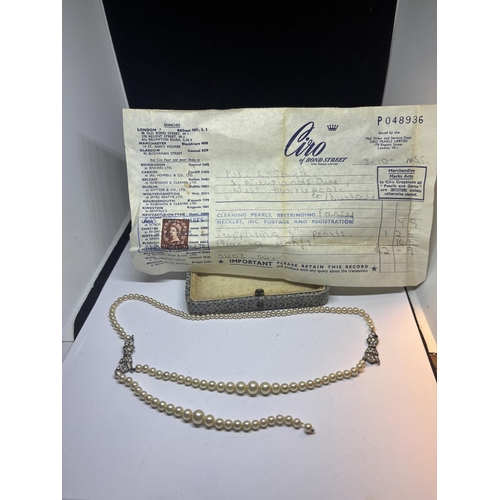 677 - CIRO OF BOND STREET PEARLS IN A PRESENTATION BOX WITH RECEIPT FROM 1955