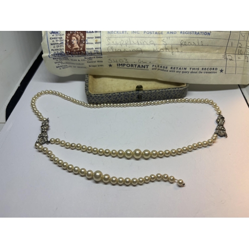 677 - CIRO OF BOND STREET PEARLS IN A PRESENTATION BOX WITH RECEIPT FROM 1955