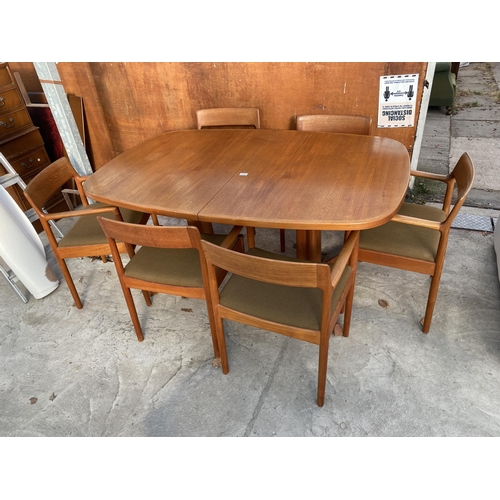 2697 - A RETRO TEAK GUDME MOBELFABRIK DANISH EXTENDING DINING TABLE, 64" X 42" (TWO LEAVES 19" EACH) AND SI...