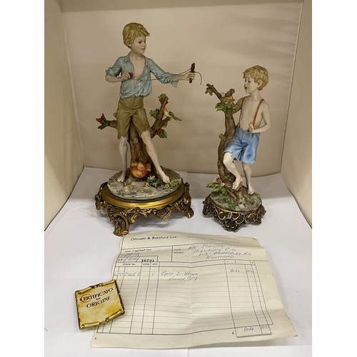 168 - A CAPODIMONTE TRIADE BENNOCCHIO FIGURE - BOY WITH CATAPULT WITH CERTIFICATE WITH A FURTHER FIGURE OF... 