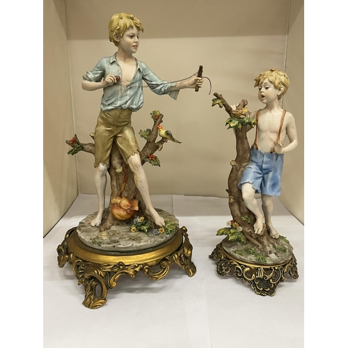 168 - A CAPODIMONTE TRIADE BENNOCCHIO FIGURE - BOY WITH CATAPULT WITH CERTIFICATE WITH A FURTHER FIGURE OF... 