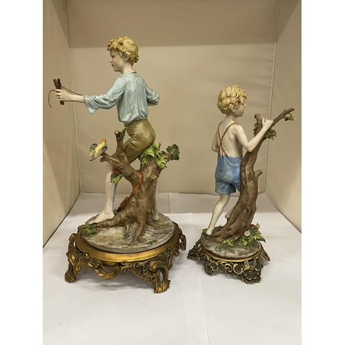 168 - A CAPODIMONTE TRIADE BENNOCCHIO FIGURE - BOY WITH CATAPULT WITH CERTIFICATE WITH A FURTHER FIGURE OF... 