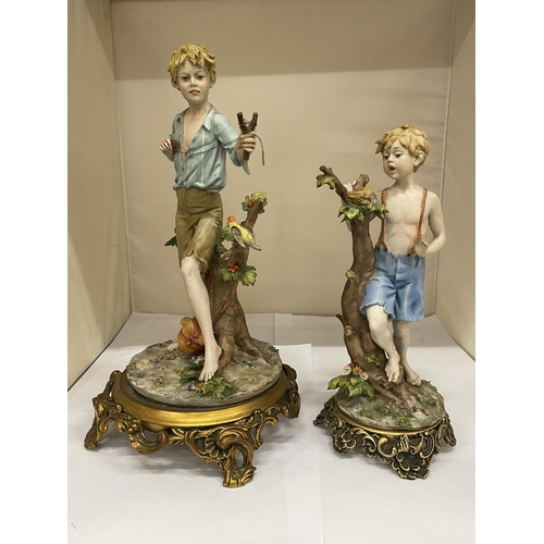 168 - A CAPODIMONTE TRIADE BENNOCCHIO FIGURE - BOY WITH CATAPULT WITH CERTIFICATE WITH A FURTHER FIGURE OF... 