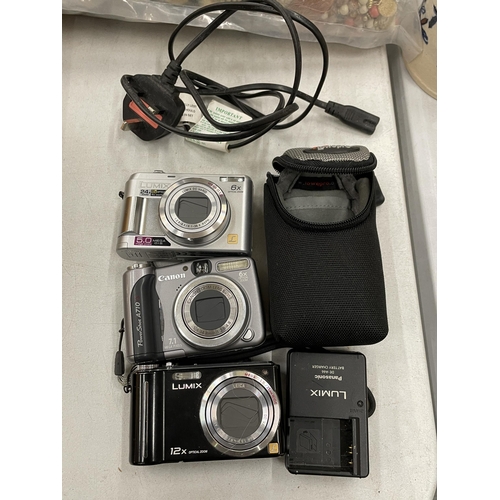 171 - THREE DIGITAL CAMERA'S - 2 X PANASONIC LUMIX WITH CHARGER AND A CANON