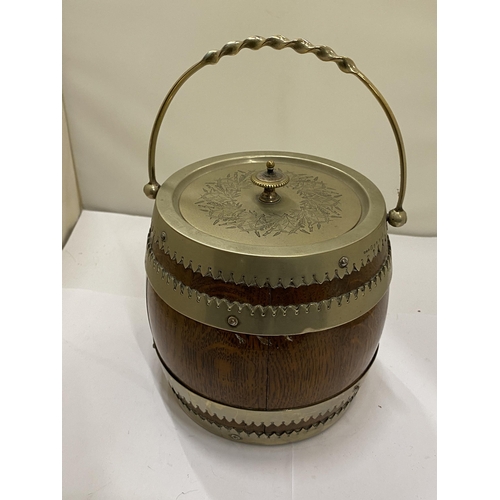 240 - A VICTORIAN OAK BISCUIT BARREL