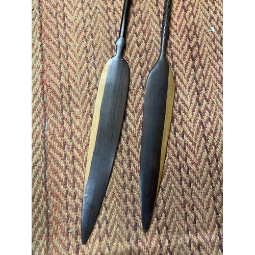 276 - TWO VINTAGE HAND CARVED AFRICAN SPEARS