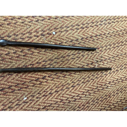 276 - TWO VINTAGE HAND CARVED AFRICAN SPEARS