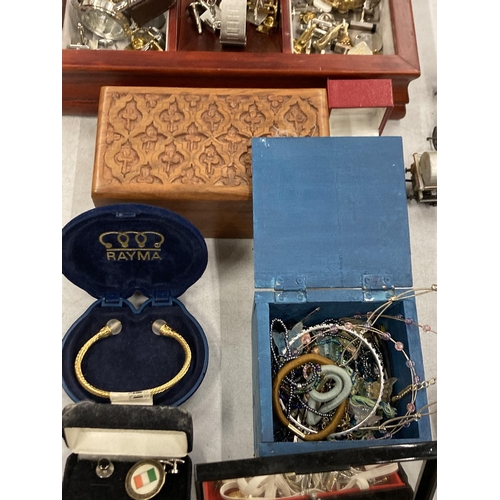 282 - A MIXED LOT TO INCLUDE JEWELLERY BOXES, WATCHES, CUFFLINKS, COLIBRI LIGHTER IN BOX, ETC.,