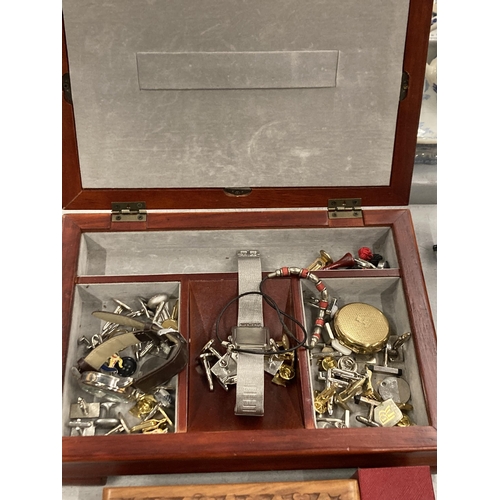 282 - A MIXED LOT TO INCLUDE JEWELLERY BOXES, WATCHES, CUFFLINKS, COLIBRI LIGHTER IN BOX, ETC.,