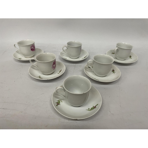 34 - A 19TH CENTURY MEISSEN 'PINK ROSE' TEASET TO INCLUDE A TEAPOT WITH ROSE FINIAL, A TRAY, LIDDED SUGAR... 