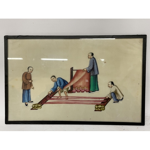 357 - A PAIR OF 19TH CENTURY CHINESE GOUACHE ON RICE PAPER FRAMED AND GLAZED OF CHINESE WORKING LIFE