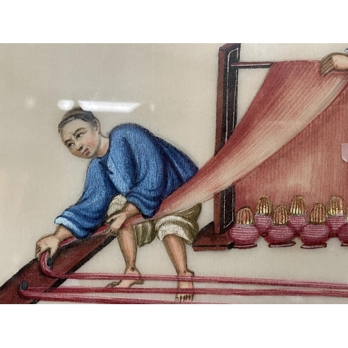 357 - A PAIR OF 19TH CENTURY CHINESE GOUACHE ON RICE PAPER FRAMED AND GLAZED OF CHINESE WORKING LIFE