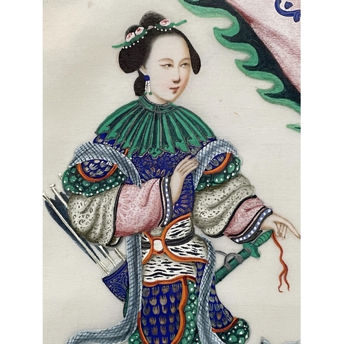 361 - A 19TH CENTURY FRAMED AND GLAZED GOUACHE ON RICE PAPER OF A CHINESE EMPRESS