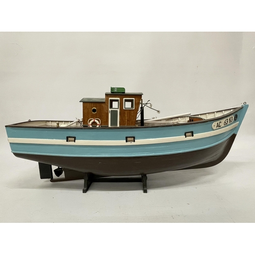 40 - A SCRATCH BUILT TRAWLER 'AC 63 63' N A STAND, LENGTH 60CM, HEIGHT 23CM