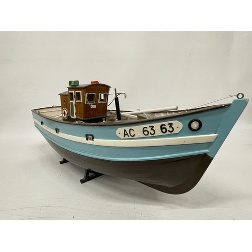 40 - A SCRATCH BUILT TRAWLER 'AC 63 63' N A STAND, LENGTH 60CM, HEIGHT 23CM