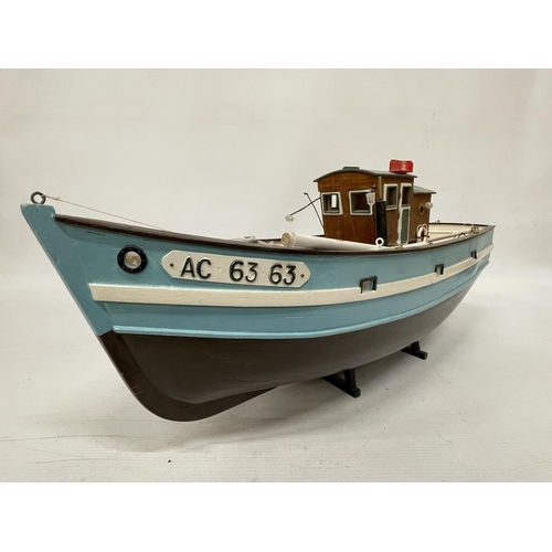 40 - A SCRATCH BUILT TRAWLER 'AC 63 63' N A STAND, LENGTH 60CM, HEIGHT 23CM