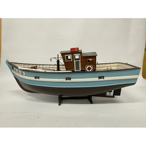 40 - A SCRATCH BUILT TRAWLER 'AC 63 63' N A STAND, LENGTH 60CM, HEIGHT 23CM