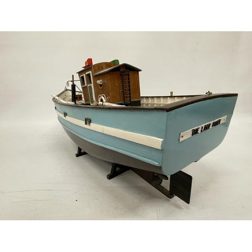 40 - A SCRATCH BUILT TRAWLER 'AC 63 63' N A STAND, LENGTH 60CM, HEIGHT 23CM