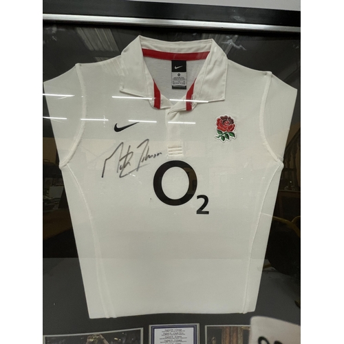 48 - A SIGNED MARTIN JOHNSON ENGLAND RUGBY SHIRT, WITH HEROES MEMORIBILIA CERTIFICATE OF AUTHENTICITY - R... 