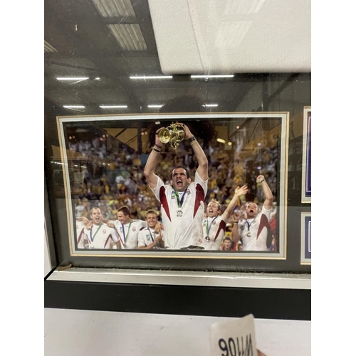 48 - A SIGNED MARTIN JOHNSON ENGLAND RUGBY SHIRT, WITH HEROES MEMORIBILIA CERTIFICATE OF AUTHENTICITY - R... 