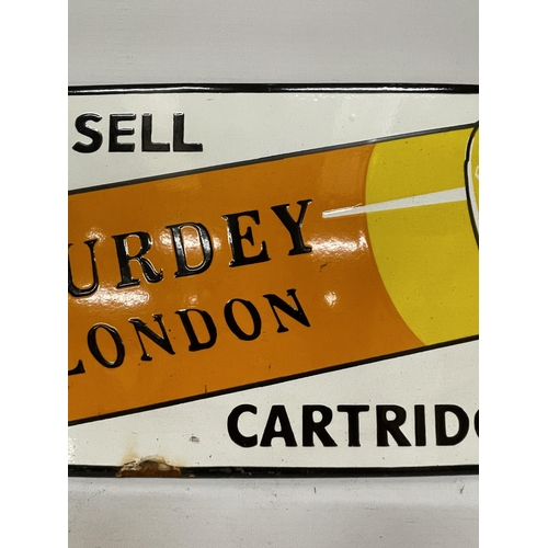 49 - AN ENAMEL SIGN, 'PURDEY LONDON CARTRIDGES', 37CM X 21CM