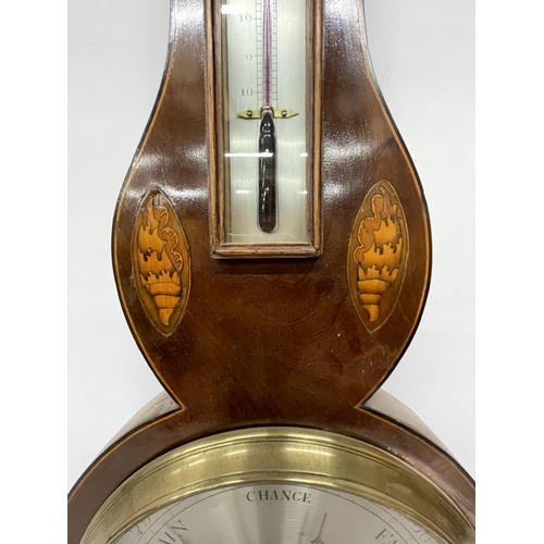 62 - AN EARLY 20TH CENTURY INLAID BAROMETER WITH THERMOMETER, HEIGHT 96CM