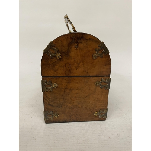 67 - A VICTORIAN WALNUT BRASS BOUND DESK TIDY