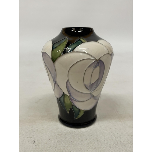 719 - A MOORCROFT WHITE ROSE VASE - 11.5 CM