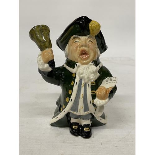 750 - A TONY WOOD CHARACTER JUG OF A PIPER TOGETHER WITH A ROY KIRKHAM TOWN CRIER CHARACTER JUG