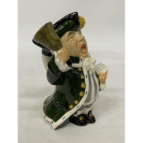 750 - A TONY WOOD CHARACTER JUG OF A PIPER TOGETHER WITH A ROY KIRKHAM TOWN CRIER CHARACTER JUG