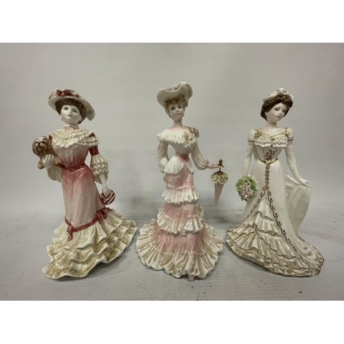 756 - THREE COALPORT FIGURINES TWO FROM THE GOLDEN AGE SERIES 