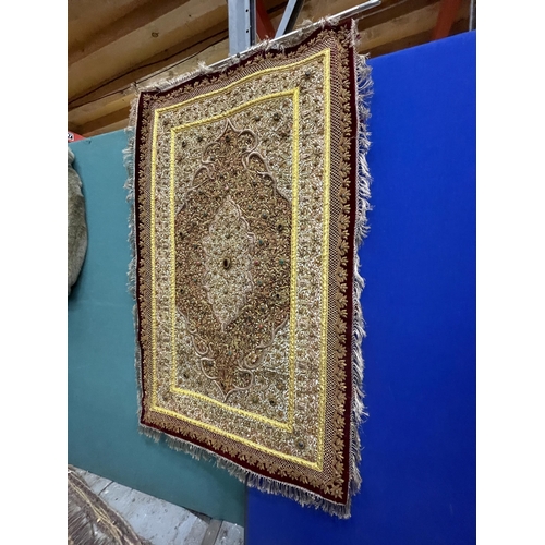 99 - A HEAVILY EMBROIDERED AND BEADED SATIN BACKED WALL HANGING, EMBELLISHED WITH SEMI PRECIOUS STONES 95... 