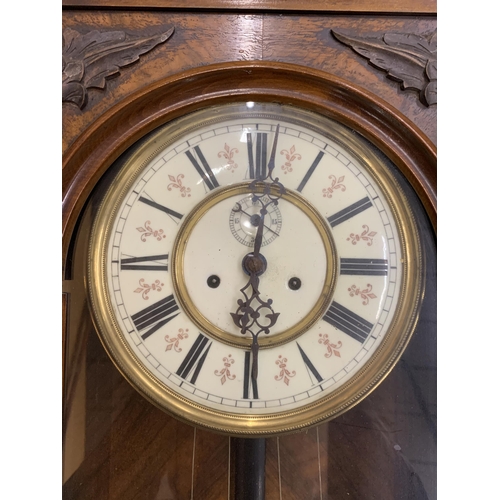 10A - A LATE 19TH CENTURY WALNUT CASED VIENNA WALL CLOCK, WITH TWIN WEIGHTS AND PENDULUM, 20CM DIAL, HEIGH... 