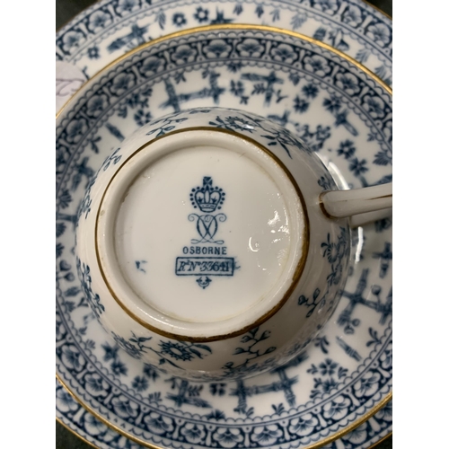 432 - A ROYAL CROWN DERBY OSBORNE REG. NO. 33641 BLUE AND WHITE TEASET TO INCLUDE SIX TEACUPS, SAUCERS CAK... 