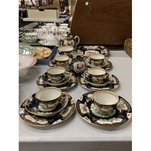 803 - A VINTAGE BOOTHS, 'EXOTIC BIRDS' TEASET TO INCLUDE A SMALL TEAPOT WITH ROSE FINIAL, CAKE PLATE, SUGA... 