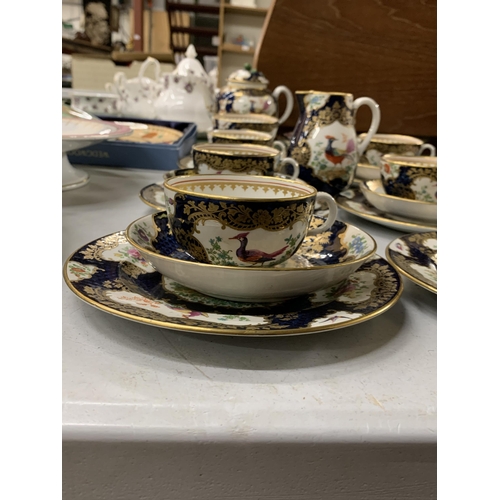 803 - A VINTAGE BOOTHS, 'EXOTIC BIRDS' TEASET TO INCLUDE A SMALL TEAPOT WITH ROSE FINIAL, CAKE PLATE, SUGA... 