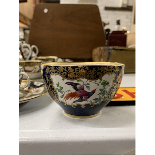 803 - A VINTAGE BOOTHS, 'EXOTIC BIRDS' TEASET TO INCLUDE A SMALL TEAPOT WITH ROSE FINIAL, CAKE PLATE, SUGA... 