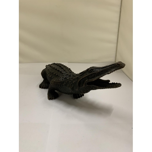 821 - A BRONZE CROCODILE, LENGTH 23CM