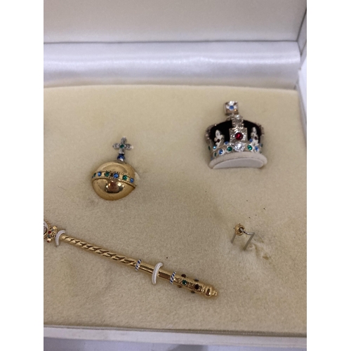 832 - A MINIATURE CROWN JEWELS SET IN PRESENTATION CASE